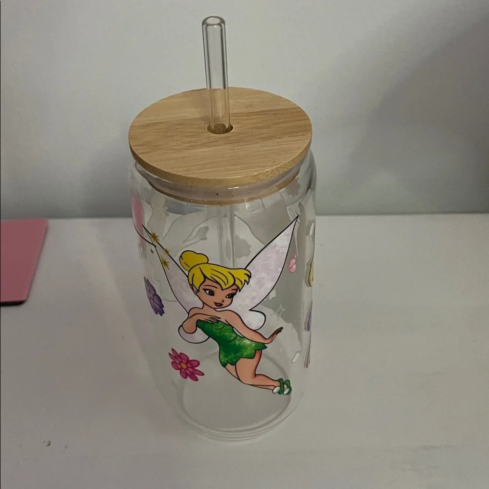 Tinkerbell Glass Can with glass straw